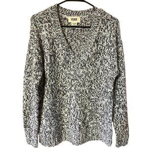 Victorias Secret Pink Womens Black & White Knit Sweater V-Neck Long Sleeve Small